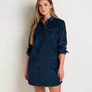 Toad & Co Cascadia Popover Shirt Dress Medium Navy Blue Corduroy Long Sleeve